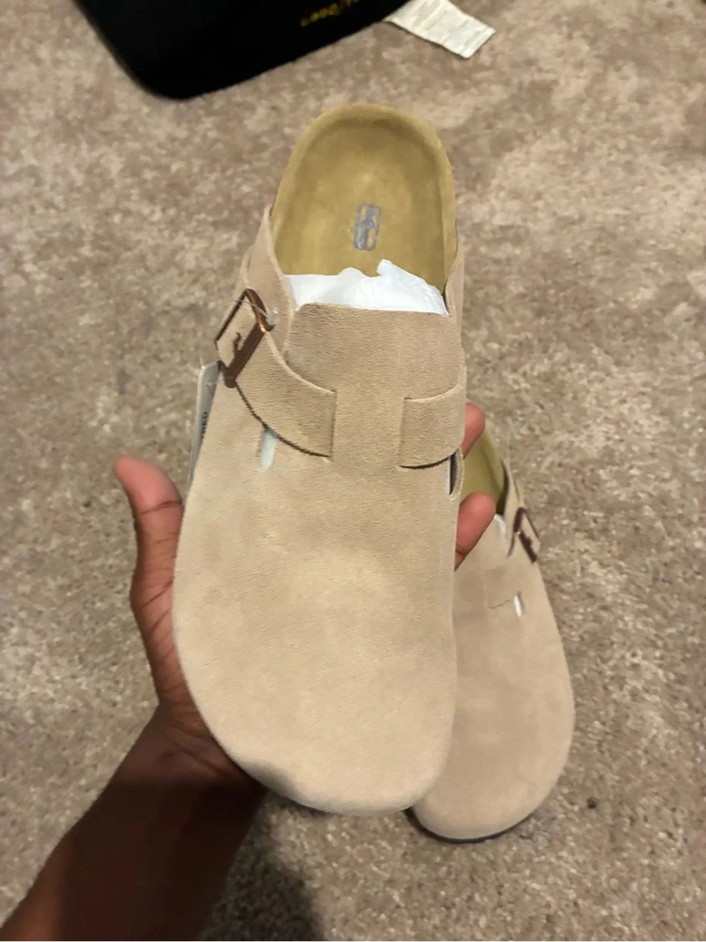 Birkenstock Suede Clog Mule in Light Beige
